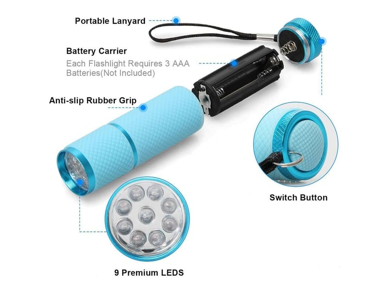 9 lampes de poche led phosphorescentes, lot de 4 petites lampes de poche recouvertes de caoutchouc avec sangles - Conforama B