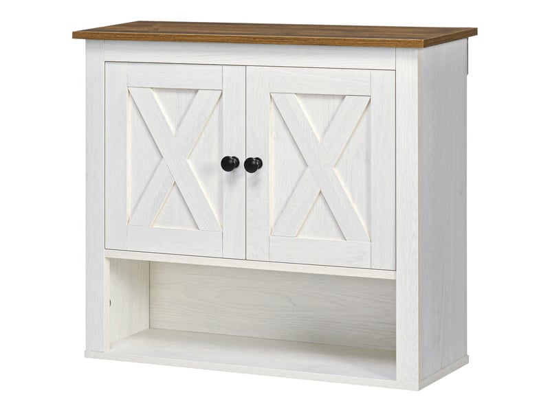  Armoire murale salle de bain blanche, meuble suspendu 60 cm à 2 portes et étagère ouverte  - Conforama B