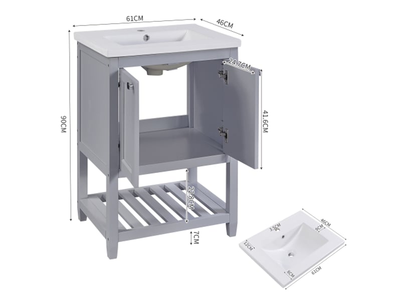  Meuble de salle de bain - truxen8 - lavabo individuel - gris clair - 60cm - céramique 61x46x90cm - Conforama A