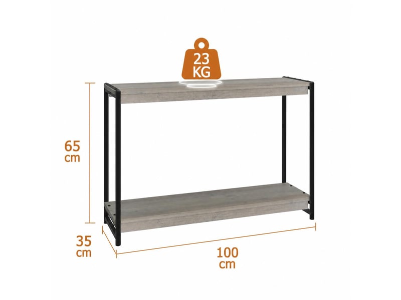  Table console d'entrée, table de hall, meuble de rangement 2 niveaux, 100 x 35 x 65 cm, gris  - Conforama C