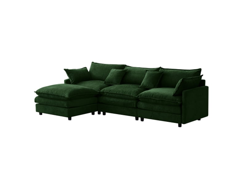  Canapé fixe, 3 places, d'angle, modulaire, en tissu chenille, vert 267x154x85cm - Conforama A