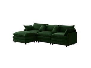 Canapé fixe, 3 places, d'angle, modulaire, en tissu chenille, vert