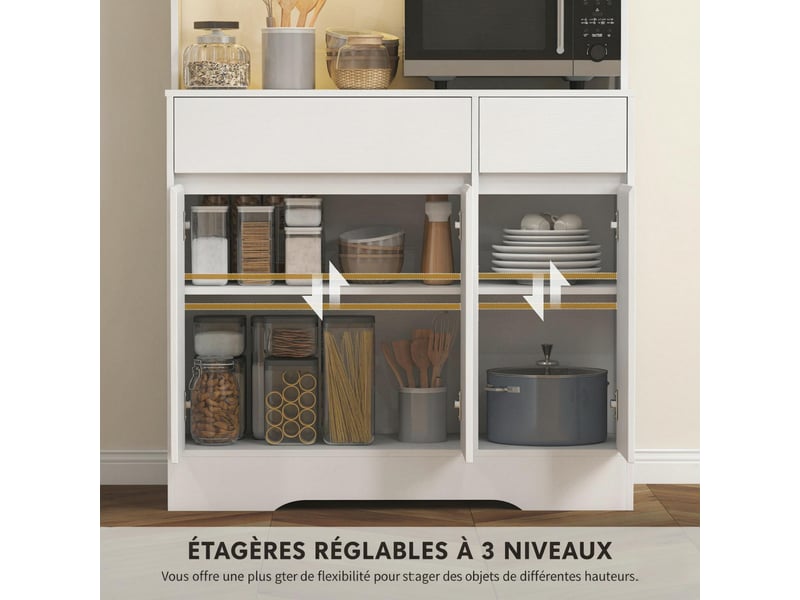  Meuble de cuisine muvano, buffet haut de cuisine blanc avec éclairage rgb, 6 portes et 2 tiroirs, 100 x 38 x 180 cm  - Conforama E