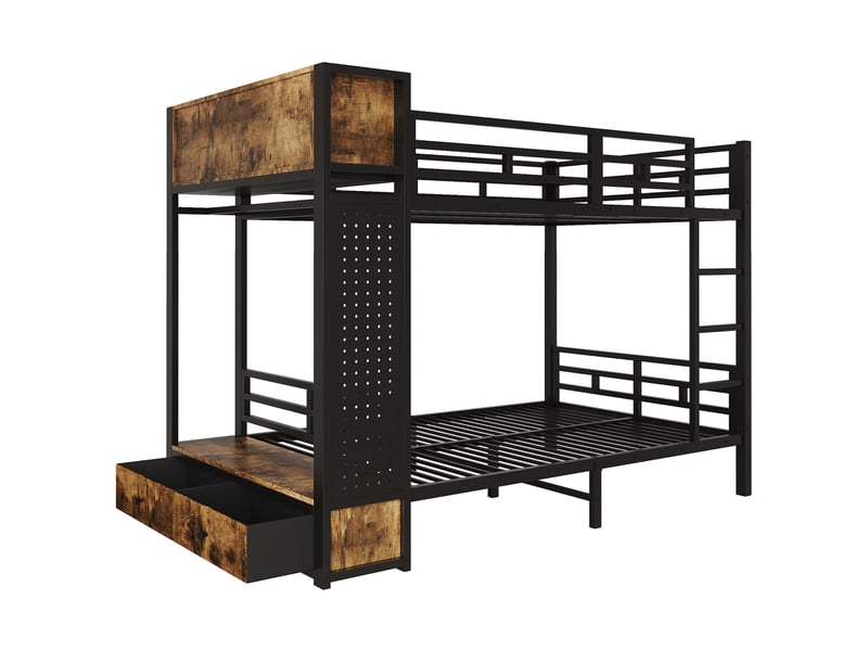  Lit superposé 120x200 cm - métal noir - lit superposé enfant - avec tiroir et rangement  - Conforama A