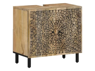 Armoire lavabo salle de bain, meuble de rangement bois massif de manguier shl756