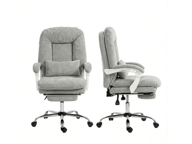  Chaise de bureau ergonomique inclinable jusqu’à 155° avec repose-pieds - lpospi - hauteur réglable, velours gris  - Conforama A
