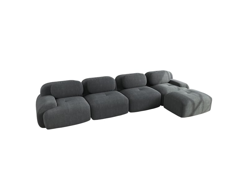 Canapé d'angle ulevr 4 places modulable avec chaise longue, sans montage, velours côtelé gris, 388 x 178 x 70 cm - Conforama A