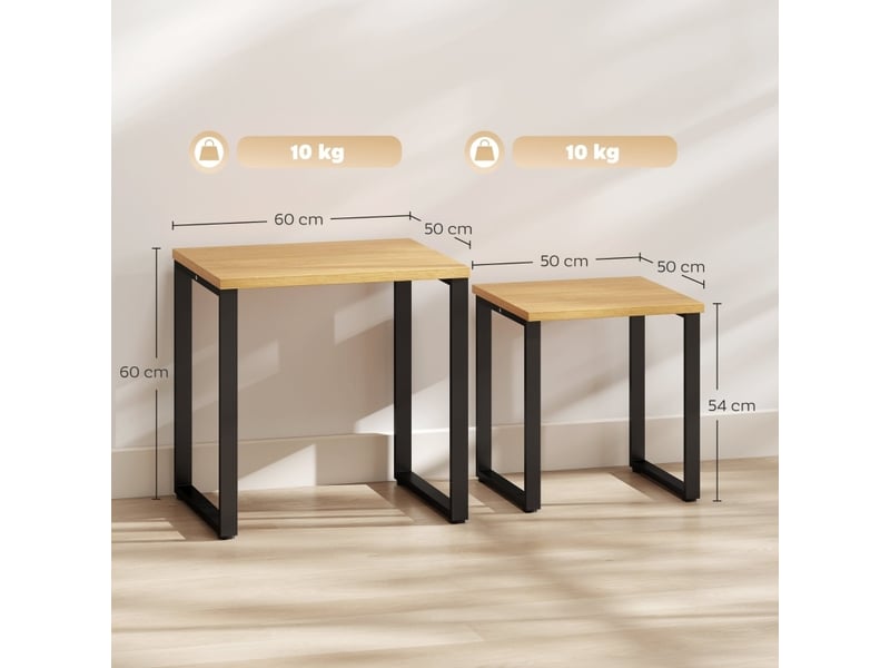 Tables basses gigognes 2 pièces avec pieds métalliques en panneau mélaminé, finition bois naturel, pour salon - Conforama C