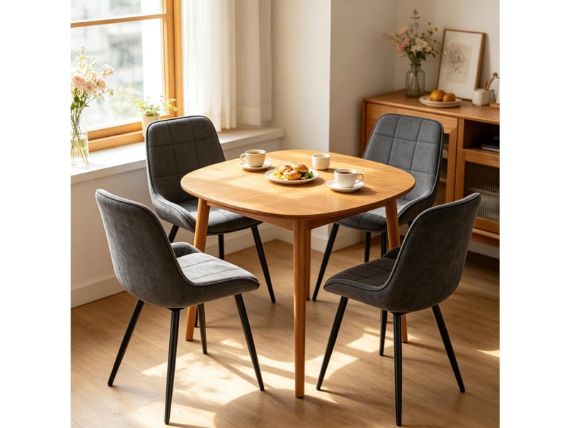  Lot de 4 chaises de salle à manger avec dossier incurvé et patins réglables en velours gris foncé  - Conforama B