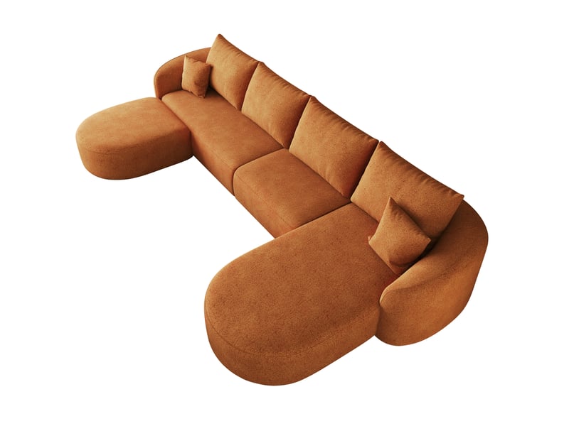 Canapé d’angle panoramique en u 5 places en tissu chenille orange, 336x168x85 cm - Conforama D