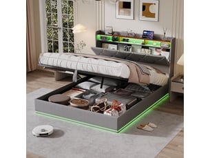 Lit coffre 160x200 cm <strong>SANS MARQUE</strong>  <strong></strong> coloris gris