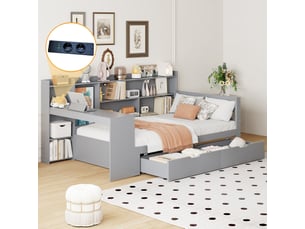Lit avec rangement 90x200 cm HAVRYA coloris gris