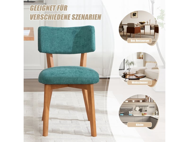 Chaise de salle à manger style mid-century moderne chaise de cuisine assise rembourrée pieds en bois massif revêtement en lin vert - Conforama D