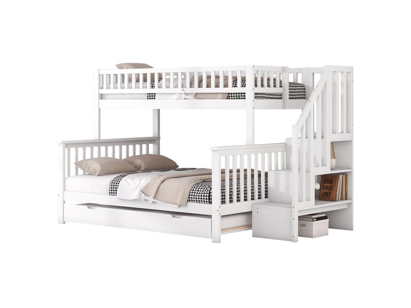  Lit superposé enfant 90x200 et 140x200 cm avec lit gigogne blanc  - Conforama A