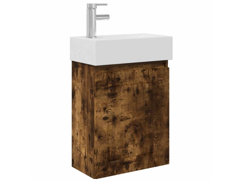  Meuble de rangement salle de bain avec robinet chêne fumé shl9922  - Conforama A