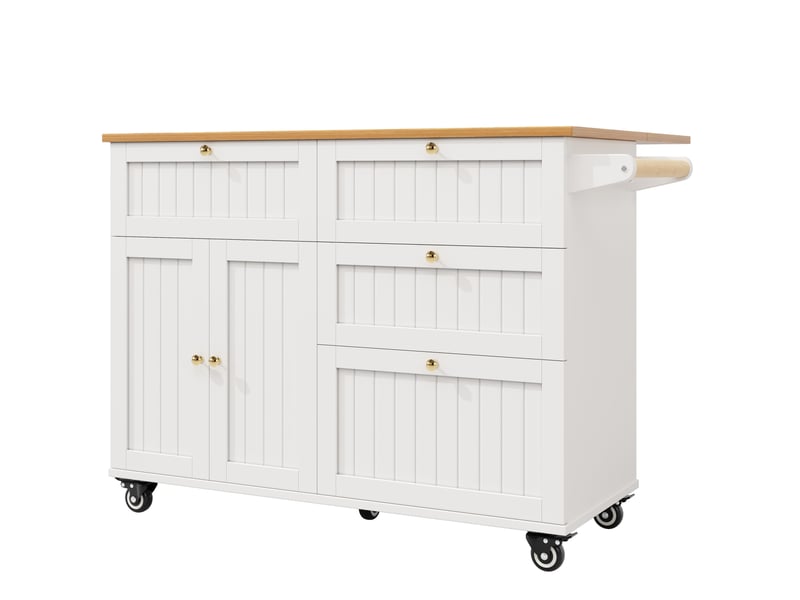  Desserte de cuisine 133 x 70 x 88 cm blanche en mdf, rangement mobile avec plateau rabattable scandinave  - Conforama D