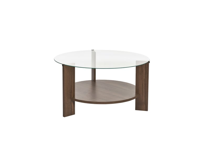  Table basse de salon en verre trempé et bois mdf mélaminé noyer et transparent 75 x 75 x 40 cm  - Conforama A