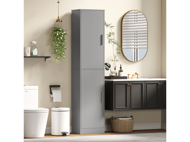  Meuble de salle de bain à 2 portes et 4 étagères réglables, 40 x 35 x 180 cm, gris  - Conforama D