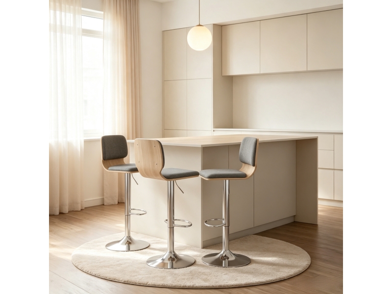  Lot de 2 tabourets de bar pivotants réglables en tissu gris T5828P566753 - Conforama E
