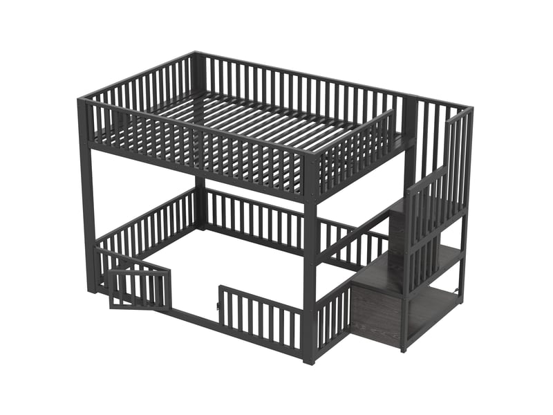  Lit superposé 140 x 200 cm avec escalier de rangement et led, métal et mdf, noir C-CRAFTLINK - Conforama A