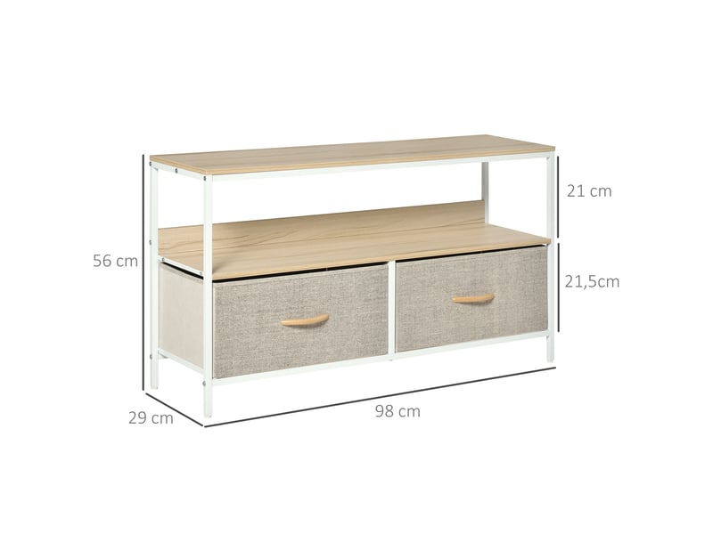  Meuble tv bas sur pieds tiroirs en tissu gris bois naturel et métal blanc style industriel 2  - Conforama C