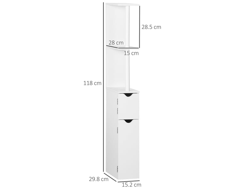  Meuble de salle de bain avec 2 étagères et 2 placards, armoire haute gain de place 15,2 x 29,8 x 118 cm, blanc  - Conforama E