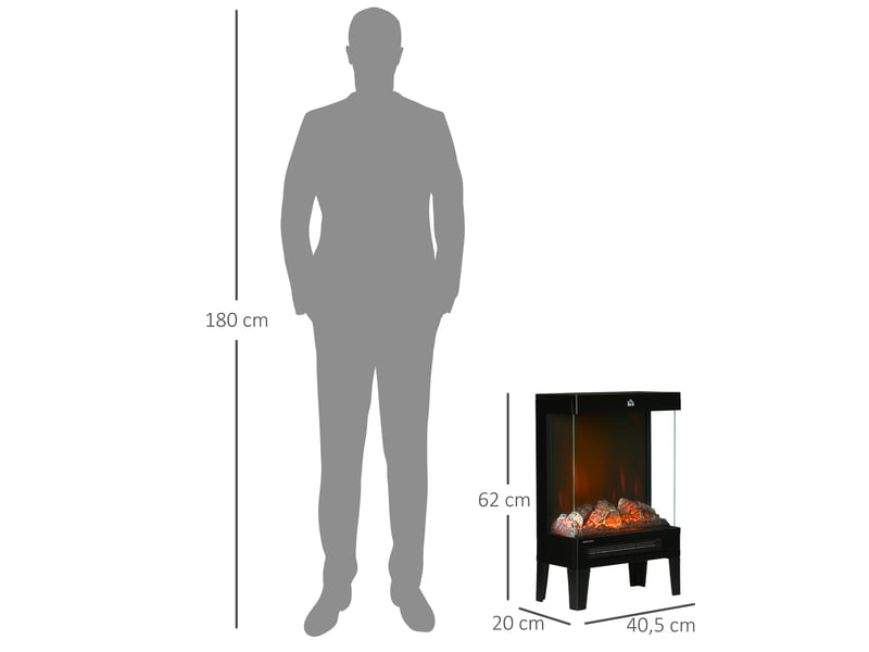  Cheminée électrique sur pied 2000 w, effet flamme led réglable, thermostat, noire  - Conforama E