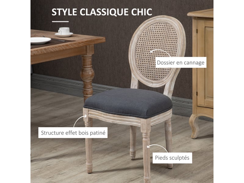  Lot de 4 chaises de salle à manger - bois massif sculpté, patiné - chaise de salon médaillon style louis xvi  - Conforama A