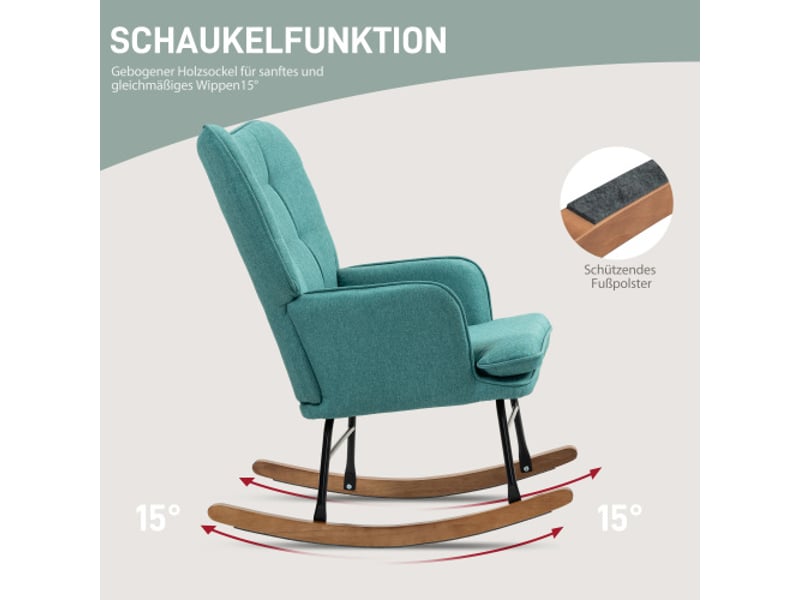  Fauteuil à bascule avec repose-pieds, accoudoirs, aspect lin, charge 130 kg, pour chambre  - Conforama D