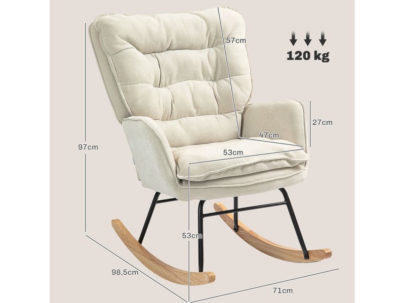  Fauteuil à bascule avec accoudoirs, dossier ergonomique et assise rembourrée pour salon en polyester beige  - Conforama D