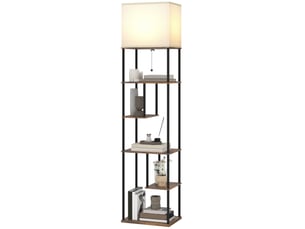 Lampadaire avec étagères, lampadaire sur pied de salon dimmable, télécommande, 40 x 29 x 171 cm, brun rustique