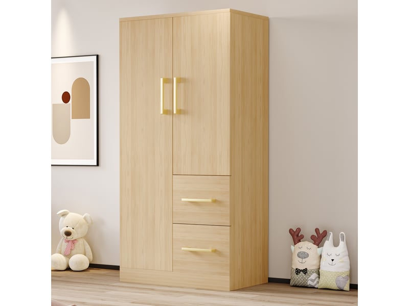 Armoire à vêtements 2 portes 70 x 40 x 135 cm, avec tiroirs et rangements, chambre enfant, bois naturel - Conforama B