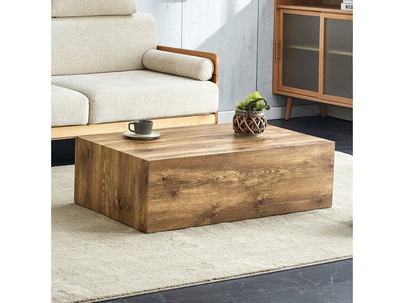  Table basse rectangulaire sans montage avec surface effet bois, style luxe moderne, en mdf, bois, 90 × 50 × 30 cm  - Conforama C