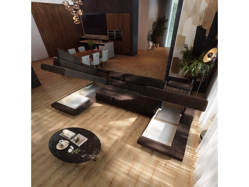 Canapé d'angle gaian, velours marron  - Conforama C