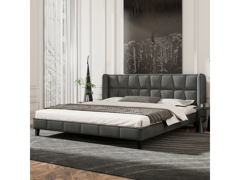  Lit rembourré 180x200 cm en velours gris avec sommier - lit double - tête de lit confortable design moderne montage facile  - Conforama B