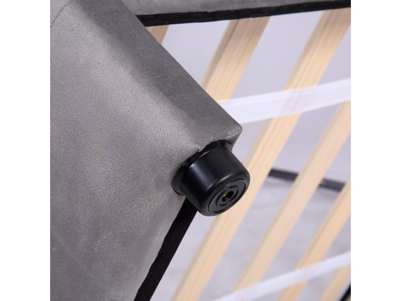  Lit enfant 90x200 cm avec 2 tiroirs, tête de lit réglable et sommier, velours, gris, sans matelas  - Conforama E