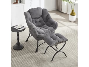 Fauteuil lounge 70x64x95cm – fauteuil de relaxation ergonomique rembourré avec repose-pieds et poche latérale – gris