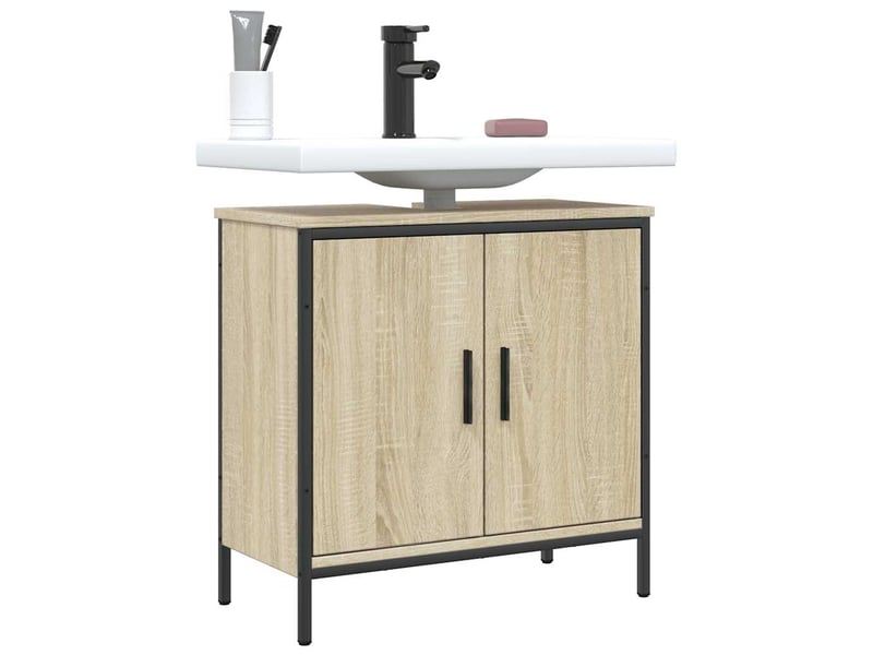  Armoire lavabo salle de bain, meuble de rangement chêne sonoma 60x30x60 cm  - Conforama B
