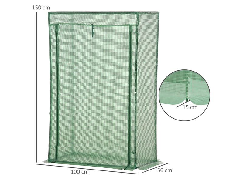  Mini-serre de jardin 100x50x150 cm – vert foncé – porte enroulable et structure en acier galvanisé  - Conforama C