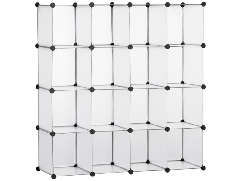 Meuble de rangement modulable 16 cubes, plastique blanc, 125x32x125 cm, salon et chambre d'enfant - Conforama A
