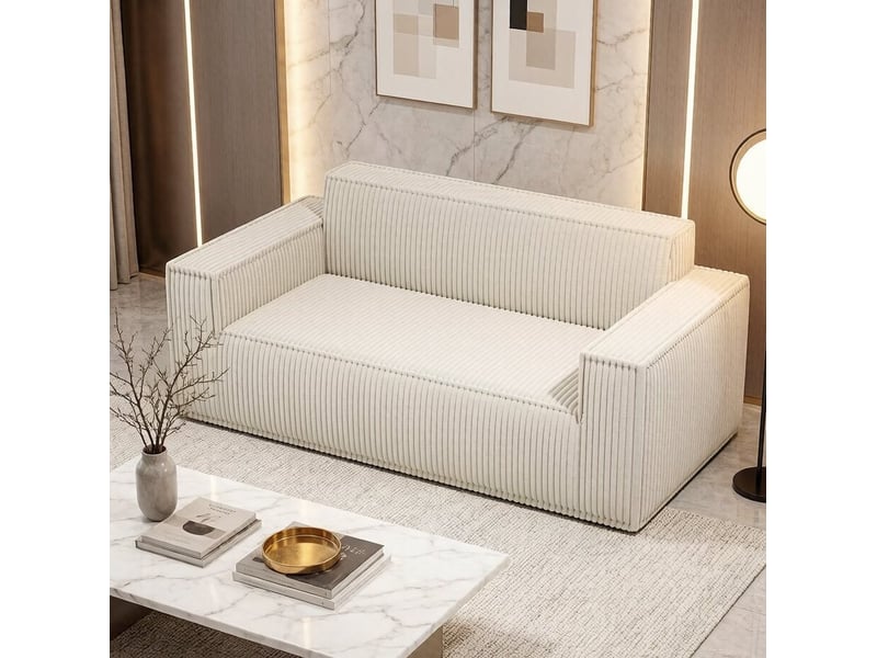  Canapé droit 2 places 178x86x70 cm en velours côtelé blanc cassé  - Conforama B