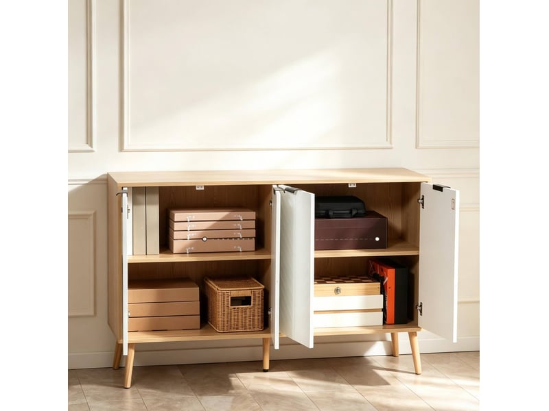 Buffet bas à 4 portes avec étagères réglables pour salle à manger en panneaux de particules blanc 120 × 35 × 77,4 cm - Conforama D