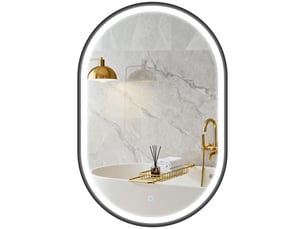 Miroir de salle de bain ovale mural 60 x 90 cm avec éclairage intégré, 3 couleurs de lumière, luminosité réglable, fonction antibuée, noir