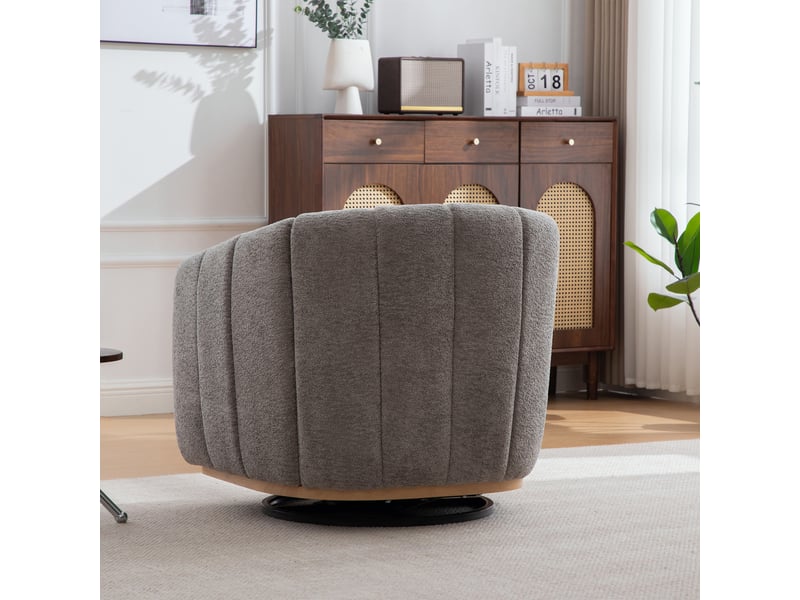  Fauteuil lounge pivotant avec repose-pieds en chenille gris – 81 x 73 x 75,5 cm Fay Lum - Conforama D