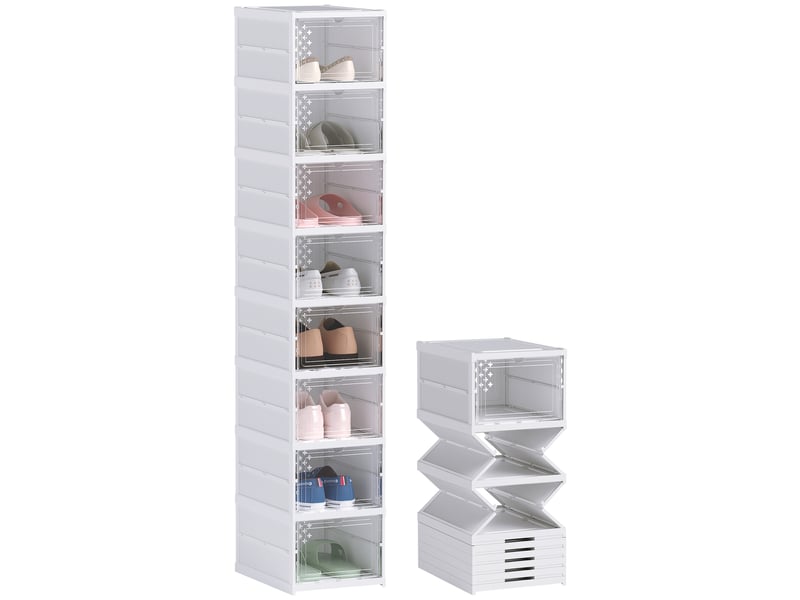  Lot de 8 boîtes à chaussures pliables et empilables en plastique blanc  - Conforama A