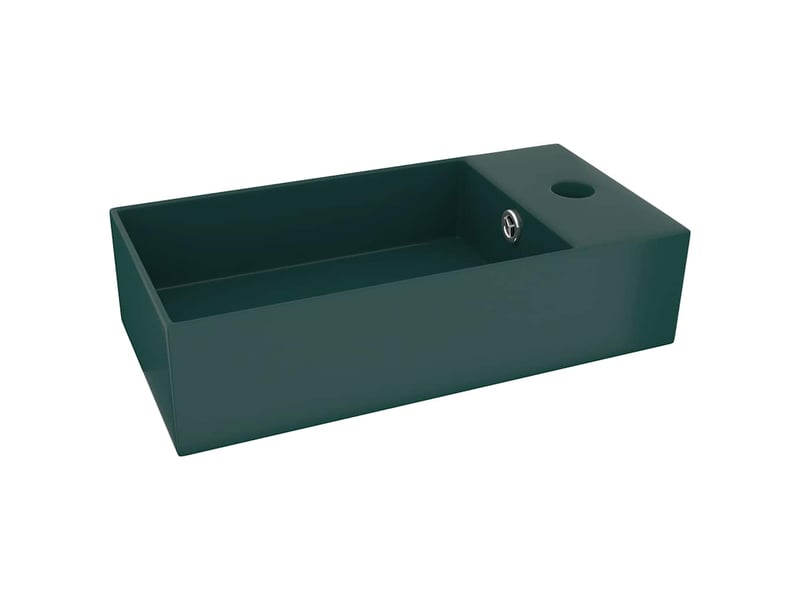  Lavabo de salle de bain, vasque à poser avec trop-plein céramique vert foncé cf65665  - Conforama A
