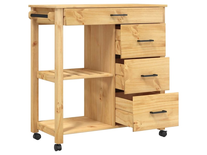  Desserte de cuisine, chariot de rangement monza 84x40x88,5 cm bois massif de pin shl93497  - Conforama D