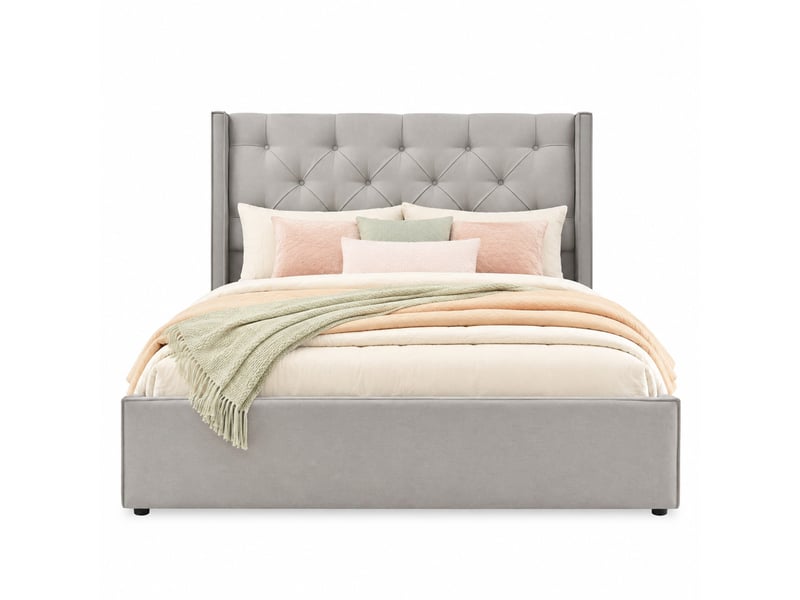  Lit coffre tcqpz 140 x 200 cm relevable gris clair structure métal lattes en bois  - Conforama A