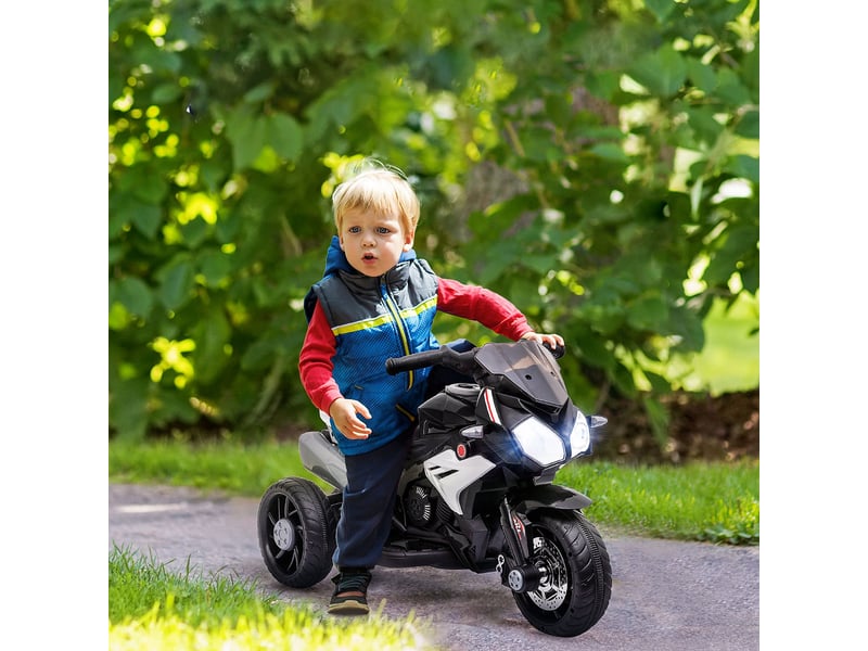  Moto électrique pour enfants, lumières et sons, 3 kmh, rechargeable, plastique et métal, noir et blanc  - Conforama B