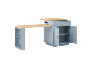 Îlot de cuisine extensible avec led et prises usb, bleu, 125.5-187.5x71x93 cm
